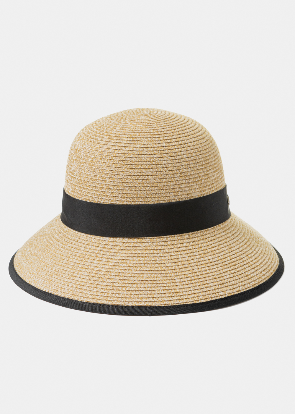 Mixed Brown Cut Straw Hat w/ Black Bow